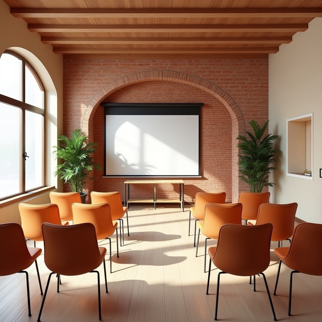 Sala di formazione luminosa a Roma allestita per il workshop con sedie disposte a semicerchio